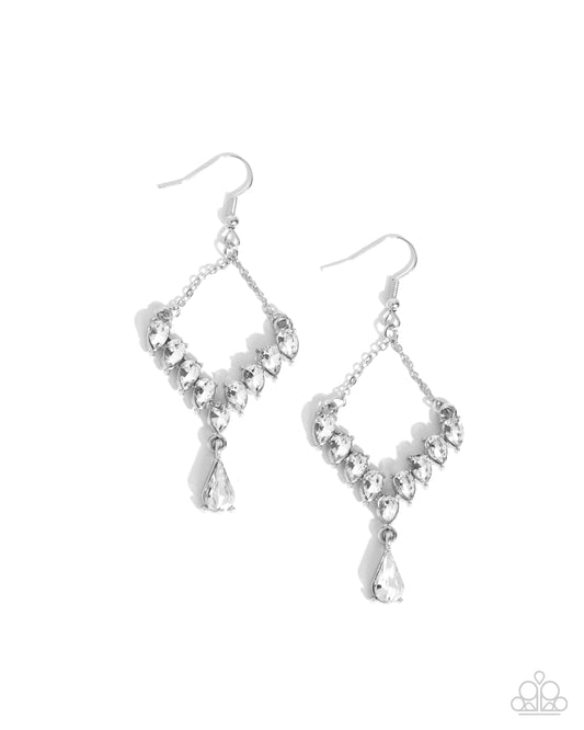 Dripping Drama - White Gem Teardrop Earring Paparazzi E2533