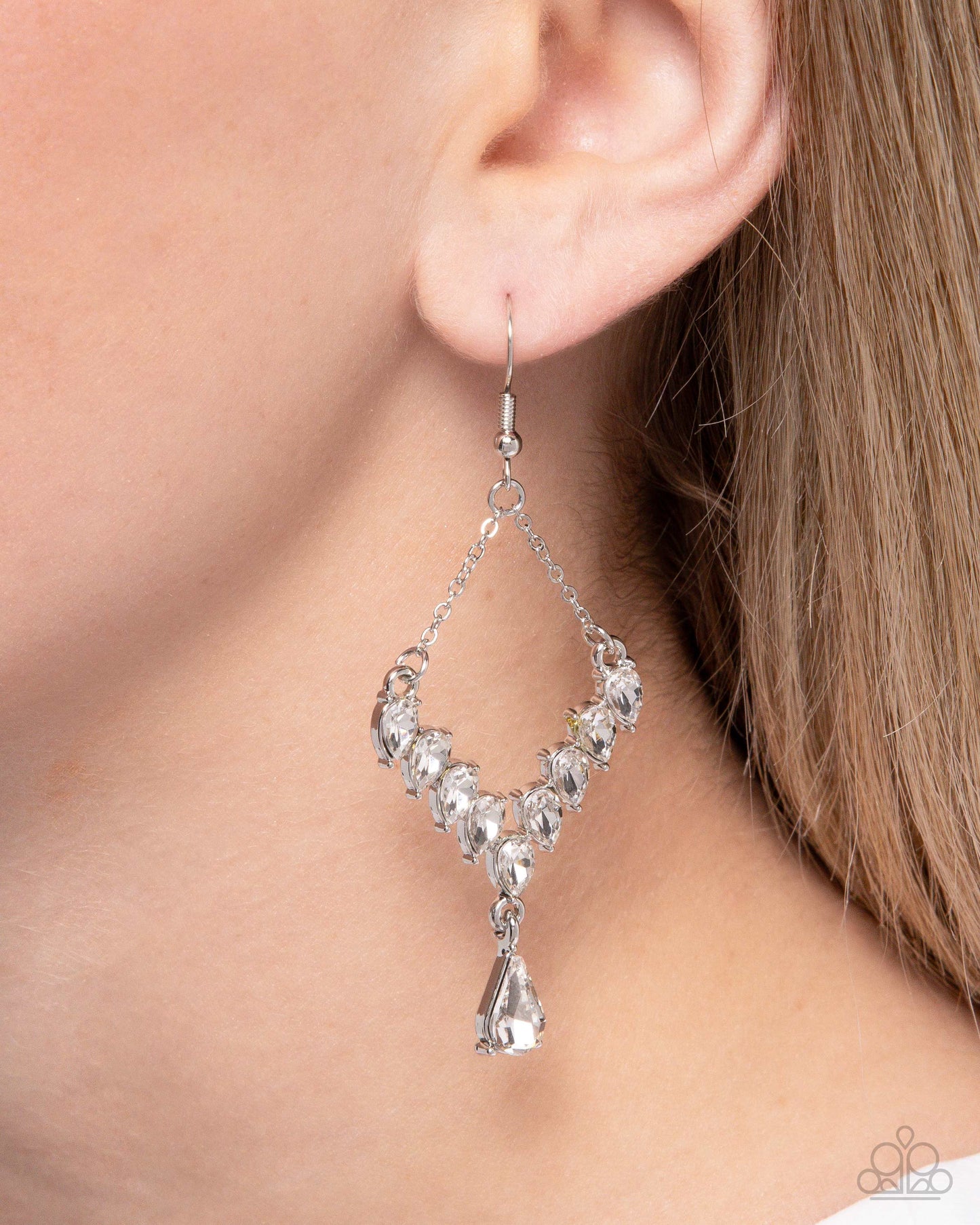 Dripping Drama - White Gem Teardrop Earring Paparazzi E2533