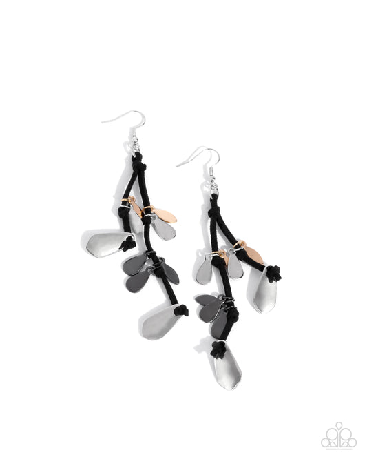 Sunset Suede - Black Suede Strands Gold & Silver Disc Earring Paparazzi E2501
