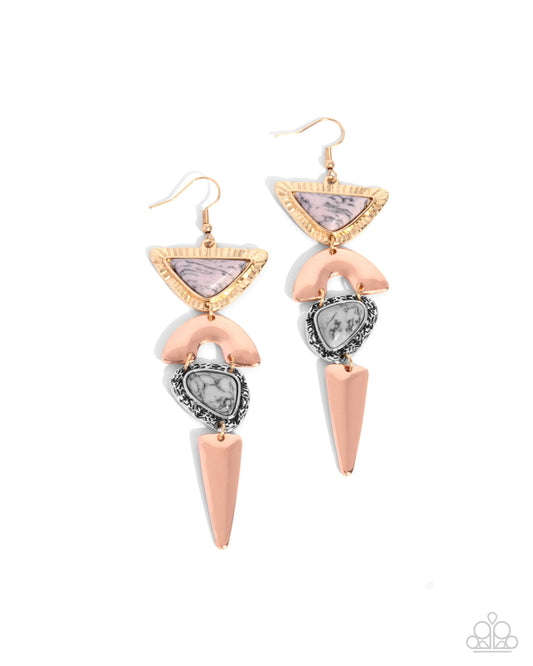 Shape Shifting Stones - Multicolored Black, White Marbled Stone, Copper & Silver Artisan Inspired Earring Paparazzi E2752