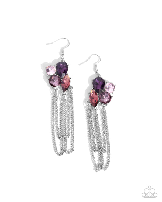 Decadent Distance - Purple Multicolored Gem Silver Chain Earring Paparazzi E2565