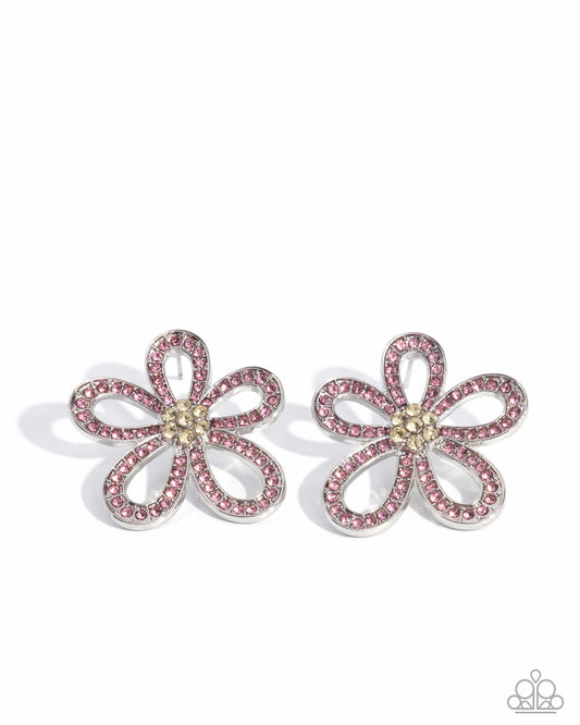 Blooming Belle - Pink - Light Rose Rhinestone Silver Flower Post Earring Paparazzi E2899