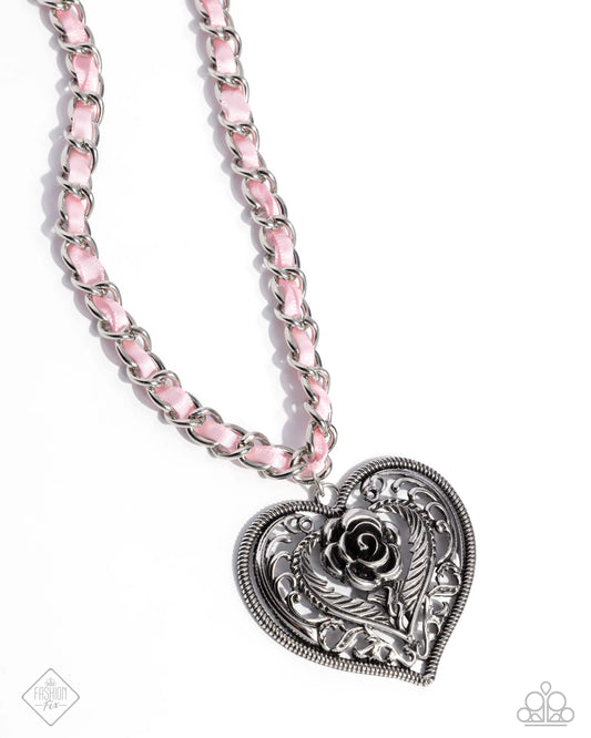 Appealing Applicant - Pink Ribbon Silver Heart Necklace Glimpses Of Malibu October Fashion Fix Paparazzi N2634