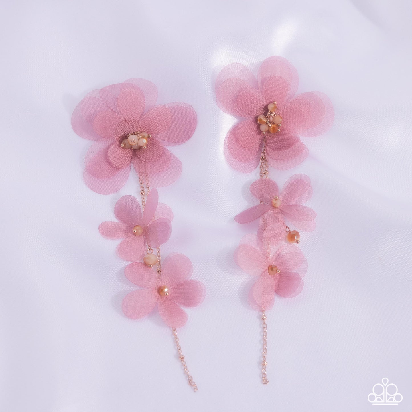 Balletcore - Pink - Desert Rose Chiffon Flower Earring Life Of The Party October 2024 Paparazzi E2380
