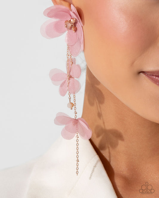 Balletcore - Pink - Desert Rose Chiffon Flower Earring Life Of The Party October 2024 Paparazzi E2380