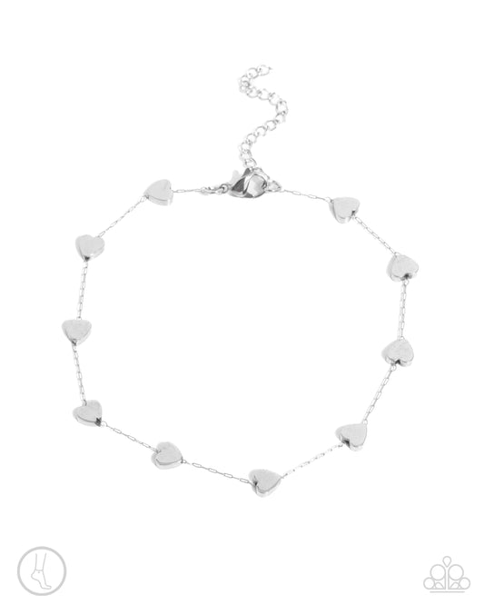 Catch My Breath - Silver Heart Anklet Paparazzi B1456