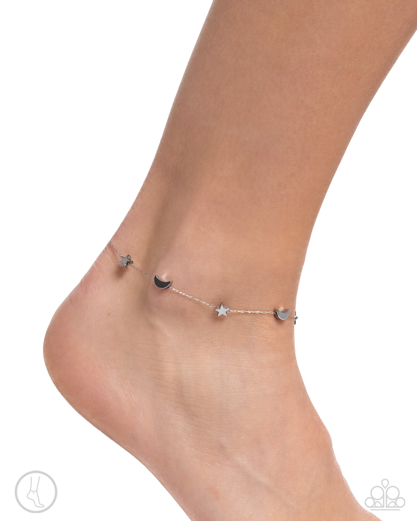 Cosmic Craze - Silver Paperclip Chain, Crescent Moon & Star Anklet Paparazzi B2055