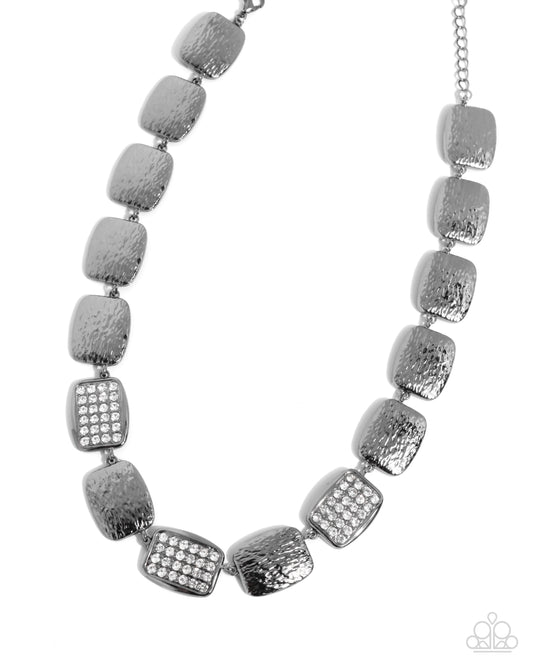 Brilliant Belonging - White Rhinestone Hammered Silver Necklace Paparazzi N3146