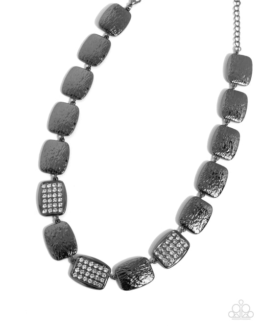 Brilliant Belonging - Black Hammered Gunmetal White Rhinestone Necklace Paparazzi N2604