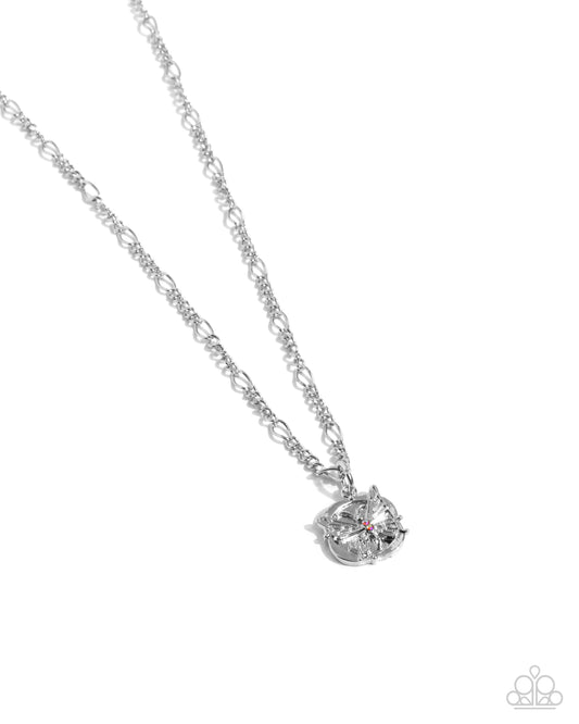 Where Do BUTTERFLIES Go? - Orange Rhinestone Silver Butterfly Necklace Paparazzi N1270