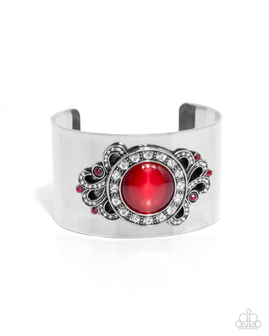 Paisley Princess - Red Cat's Eye Stone Silver Cuff Bracelet Paparazzi B2042