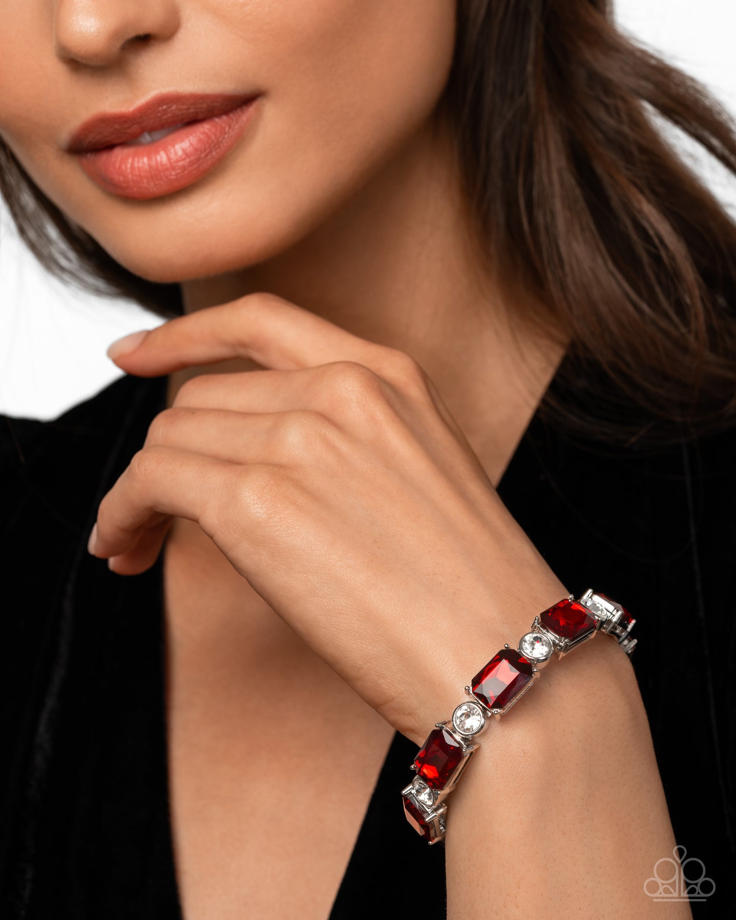 Tonight Only! - Red & White Gem Stretch Bracelet Paparazzi B2151