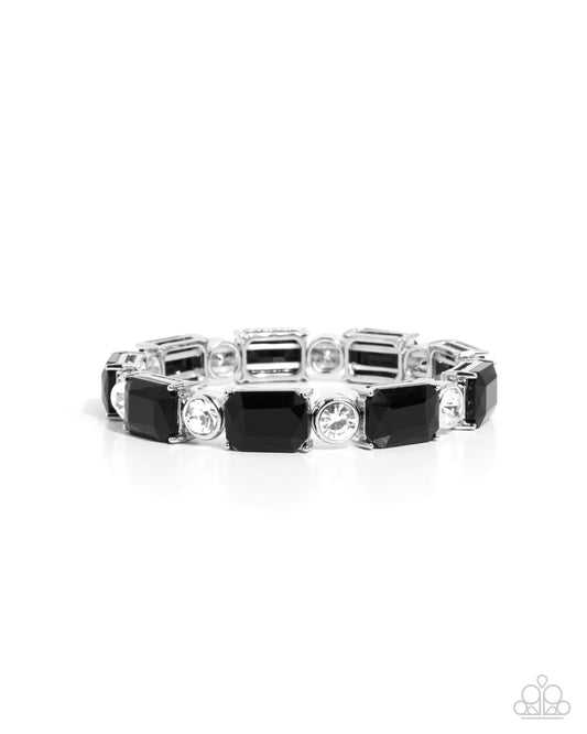 Tonight Only! - Black & White Gem Stretch Bracelet Paparazzi B1862