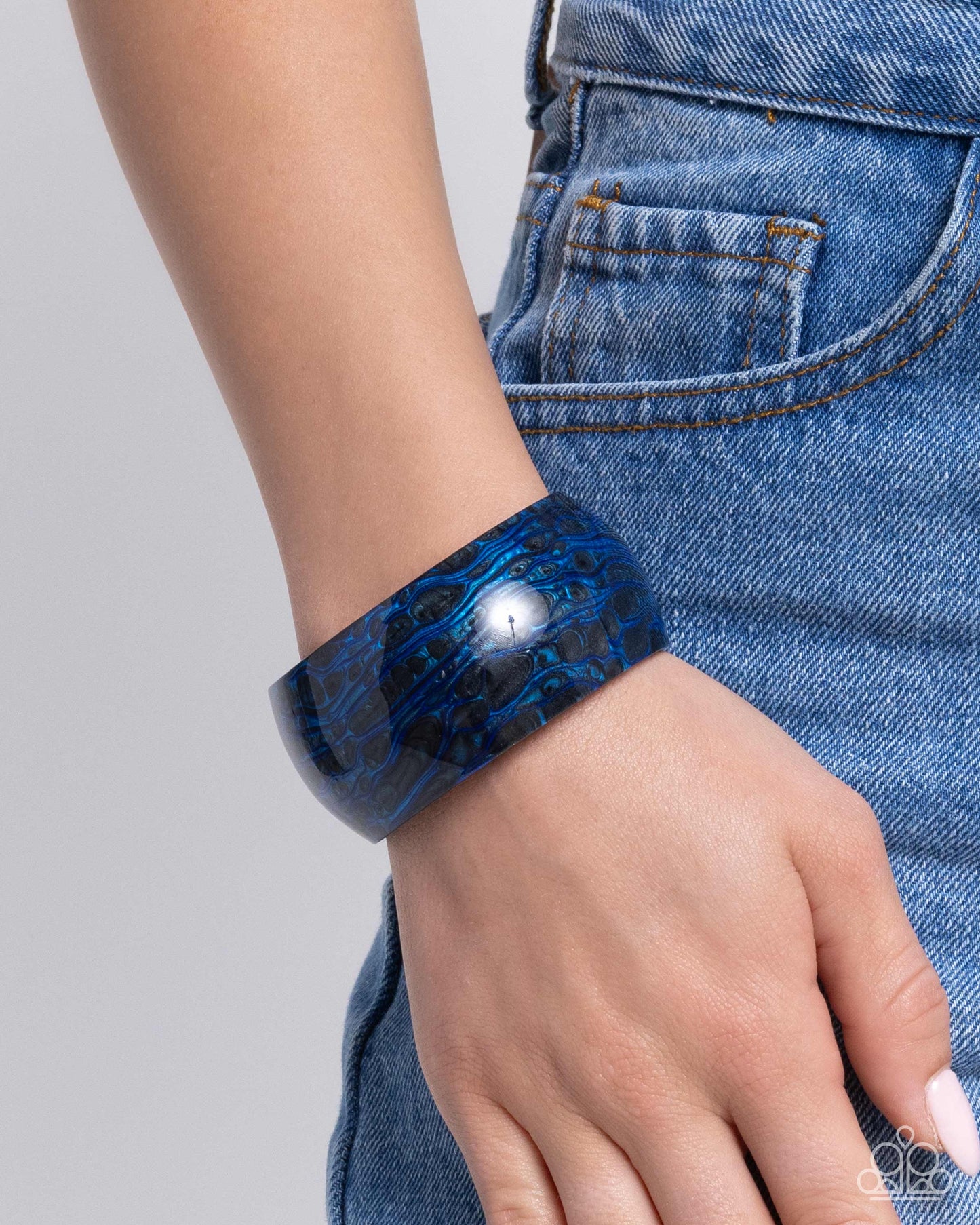 Radical Rendezvous - Blue & Black Pattern Acrylic Cuff Bracelet Paparazzi B1966