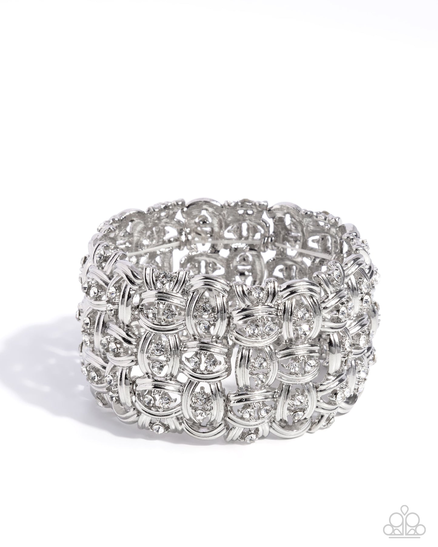Woven Wardrobe - White Stretch Bracelet Life Of The Party September 2024 Paparazzi B1841