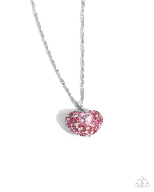 Best Of My Heart - Pink, Light Rose, Iridescent Rhinestone Heart Necklace Paparazzi N3230