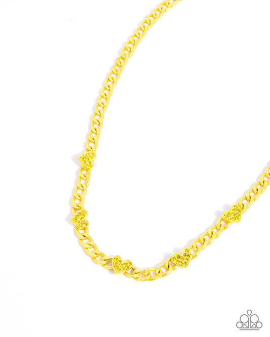 Fond Fashion - Yellow Heart Vibrant Electric Metal & Yellow Rhinestone Necklace Paparazzi N3371