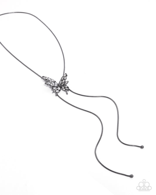 Hopeful Hierarchy - Black Gunmetal Snake Chain & Butterfly Bolo Style Necklace Paparazzi