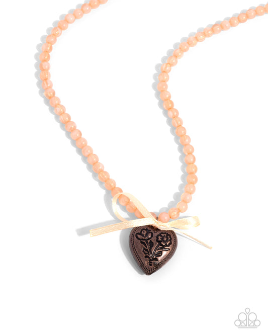 Tasteful Trimming - Copper Heart & Light Peach Acrylic Bead Necklace Paparazzi N3398