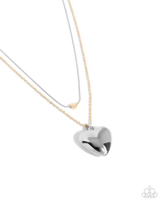 Halting Hearts - Multi Gold & Silver Snake Chain Layered Heart Necklace Paparazzi N3212