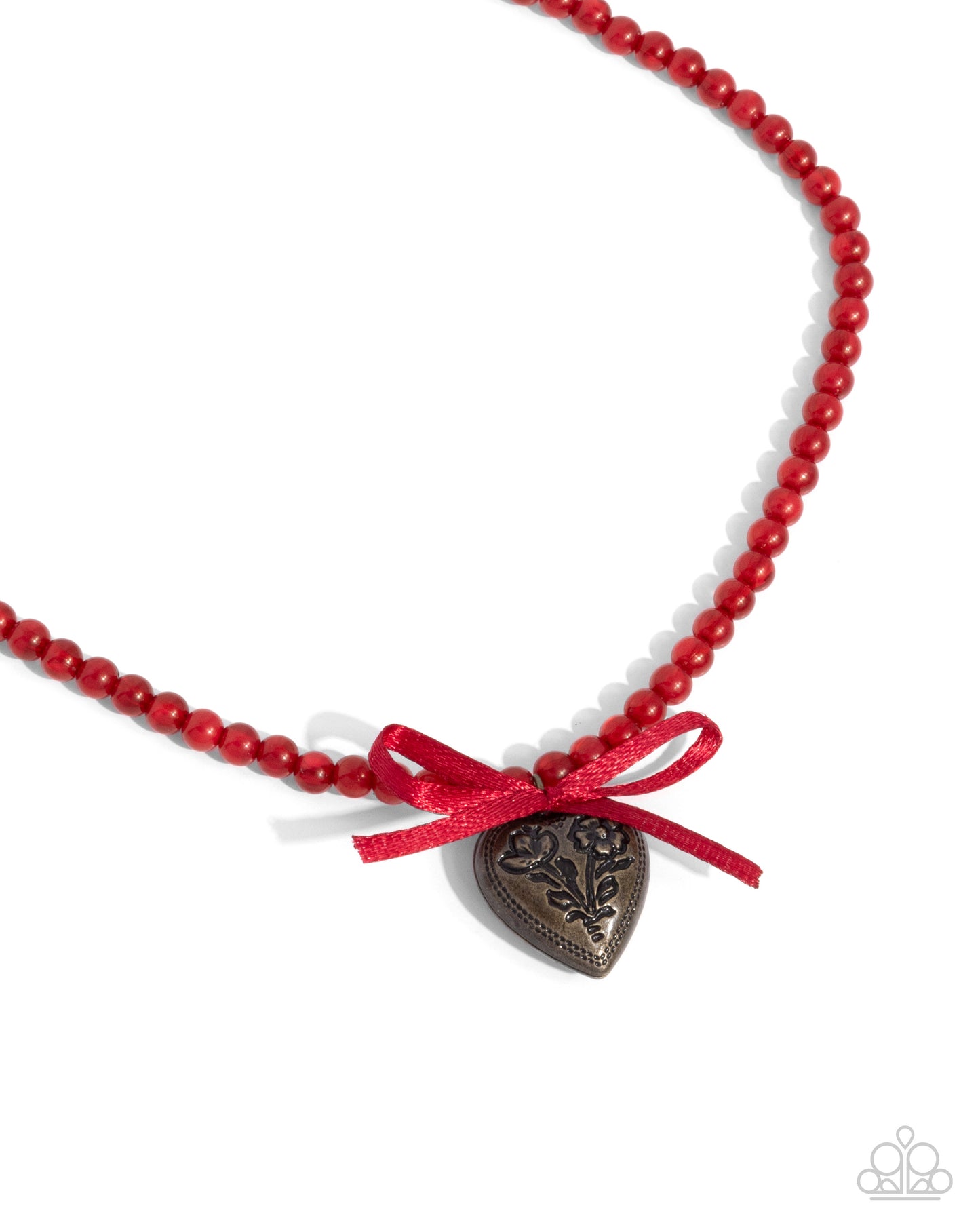 Tasteful Trimming - Red Cloudy Wine Bead & Heart Necklace Paparazzi N2807