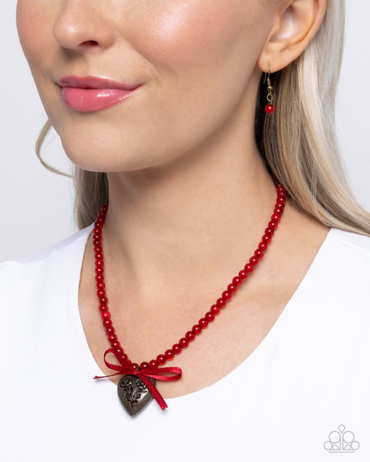 Tasteful Trimming - Red Cloudy Wine Bead & Heart Necklace Paparazzi N2807