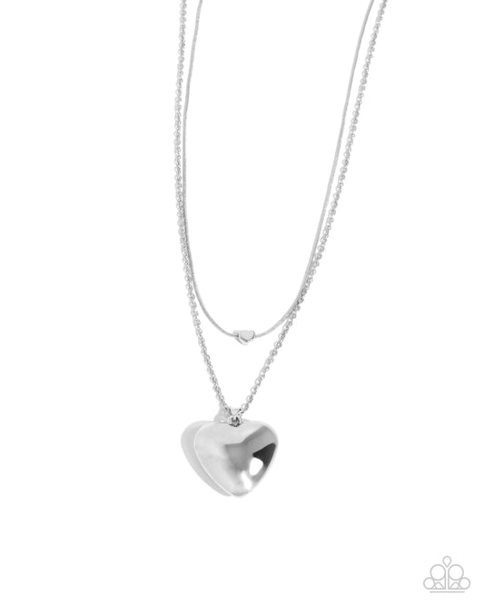 Halting Hearts - Silver Heart Layered Necklace Paparazzi N3401