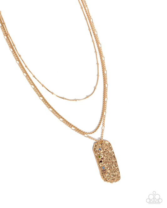 Spellbound Story - Multicolored, Iridescent Rhinestone Gold Abstract Pendant Necklace Paparazzi N3392