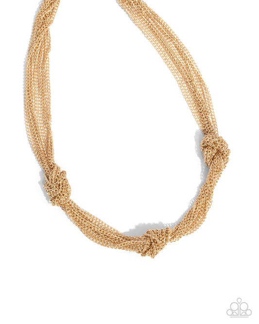 Copious Command - Gold Knotted Strand of Chains Industrial Style Necklace Paparazzi N3306