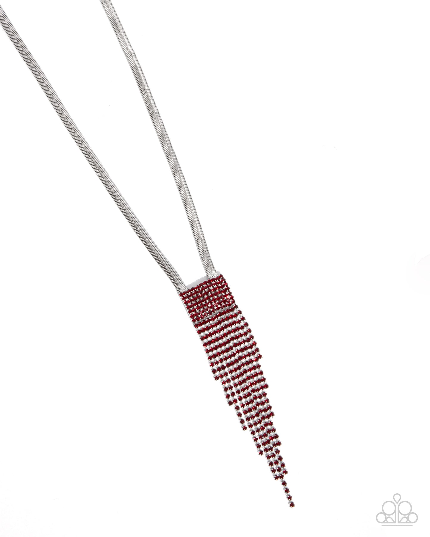 Straighten Up - Red Rhinestone Tapered Fringe Necklace Paparazzi N3100