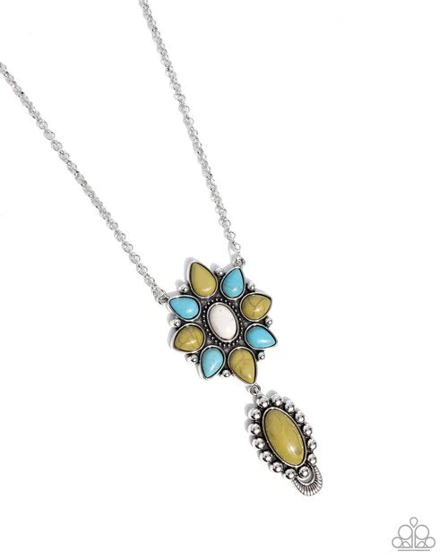 Force Of Habit Multicolored Fern & Turquoise Stone Floral Santa Fe Style Necklace Paparazzi N2622