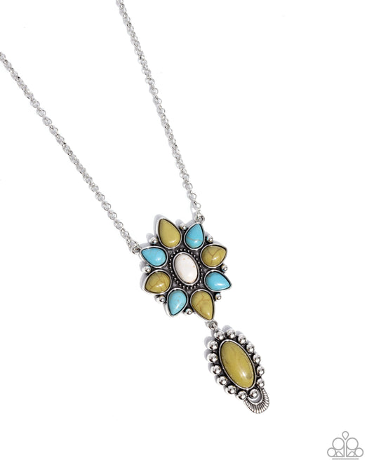 Force of Habit - Multi Fern & Turquoise Stone Flower Santa Fe Style Necklace Paparazzi