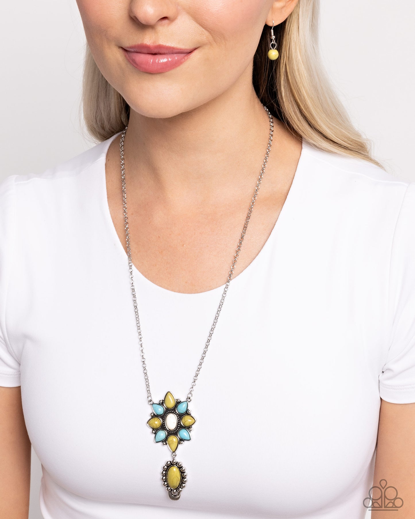 Force of Habit - Multi Fern & Turquoise Stone Flower Santa Fe Style Necklace Paparazzi
