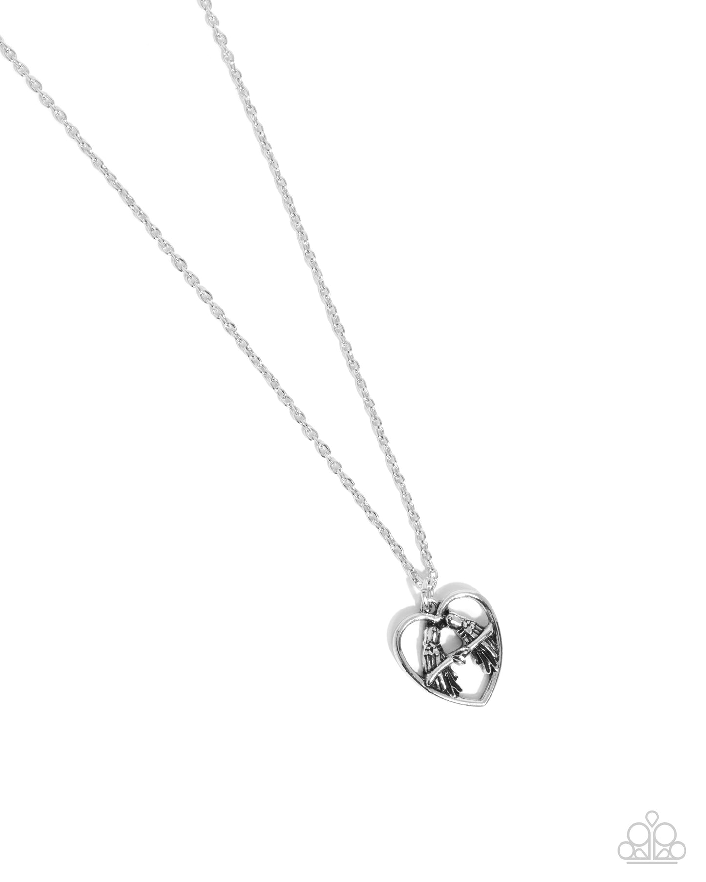 Brilliant Birds - Silver Birds On Heart Frame Necklace Paparazzi N3138