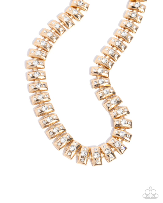 Officially Opulent - Gold Plates & White Rhinestone Necklace Paparazzi N2916