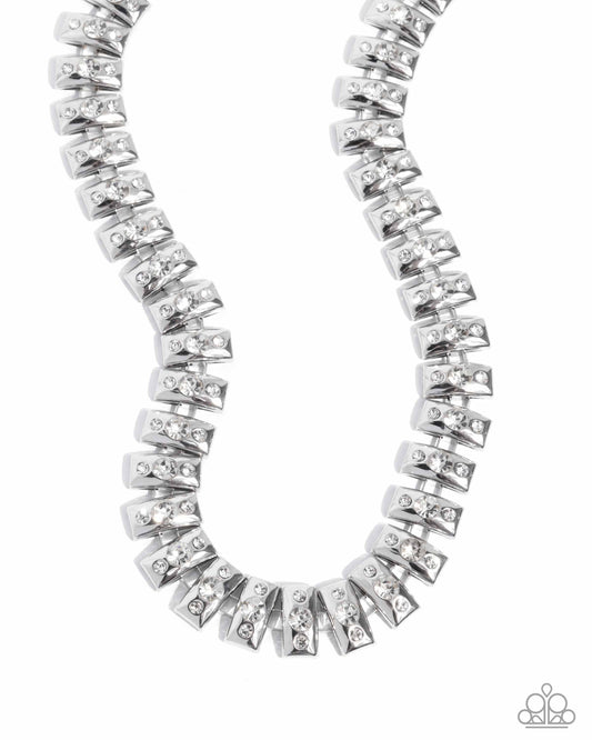 Officially Opulent - White Rhinestone & Gem Silver Necklace Paparazzi N3079