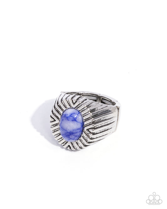 Better Behavior - Blue Marbled Stone Silver Urban Ring Paparazzi R0960