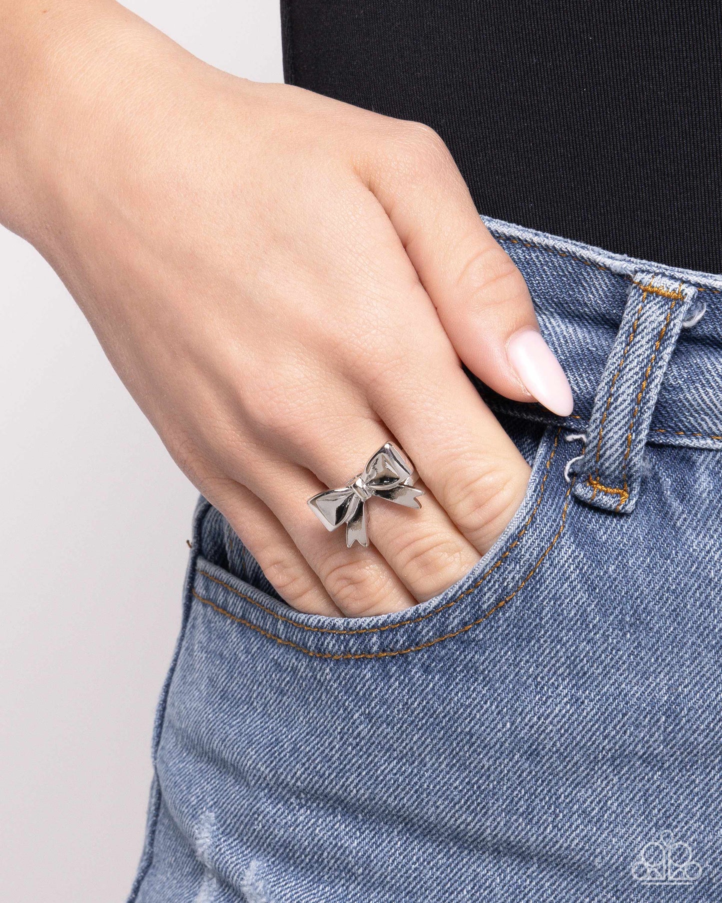 Becoming Brilliant - Silver High Sheen Bow Ring Paparazzi R0867