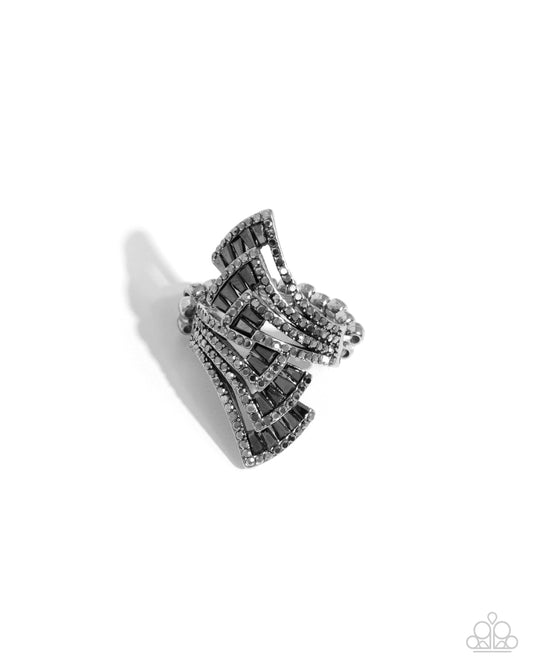 Motivated Musings - Silver, Hematite Rhinestone & Gem Ring Paparazzi R1009