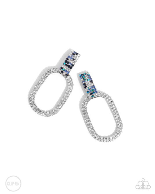 Guarded Glitz - Blue Light Sapphire, Montana & White Gem Clip On Earring Paparazzi E2129