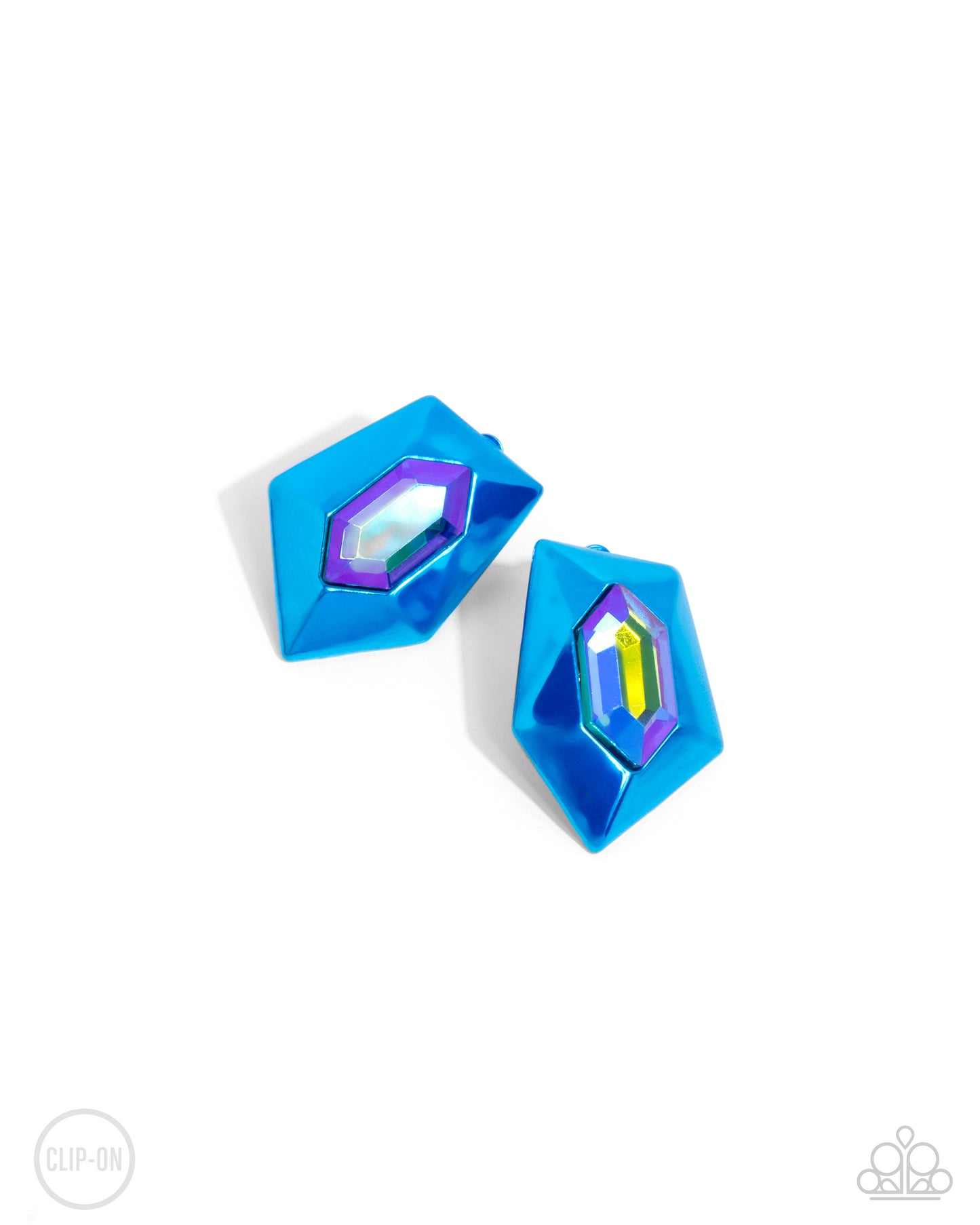 Dauntless Detail - Blue Matallic Frame & Blue UV Shimmery Gem Clip On Earring Paparazzi E2346