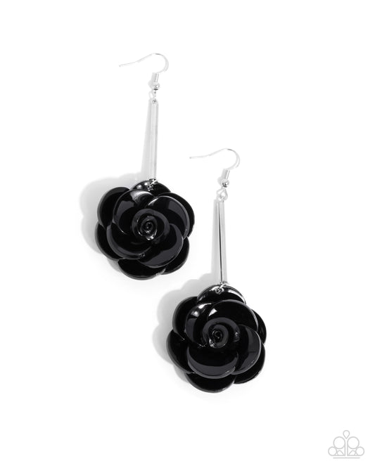 Paparazzi Saccharine Sprig - Black Acrylic Rosette Earring E2735
