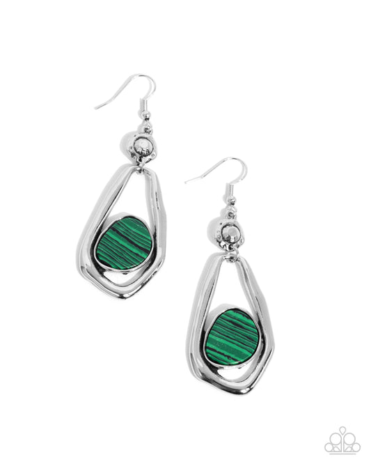 Scouting Spirals - Green Stripped Stone Earring Paparazzi E2465