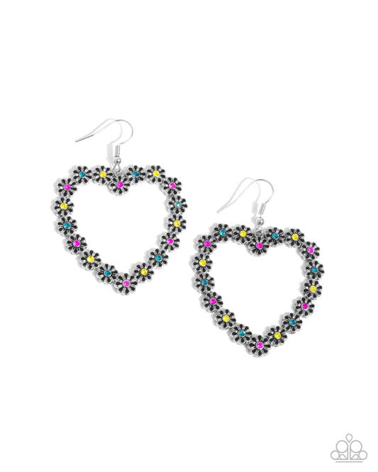 Beautiful Take - Black & Multicolored Rhinestone Heart Earring Paparazzi E2788