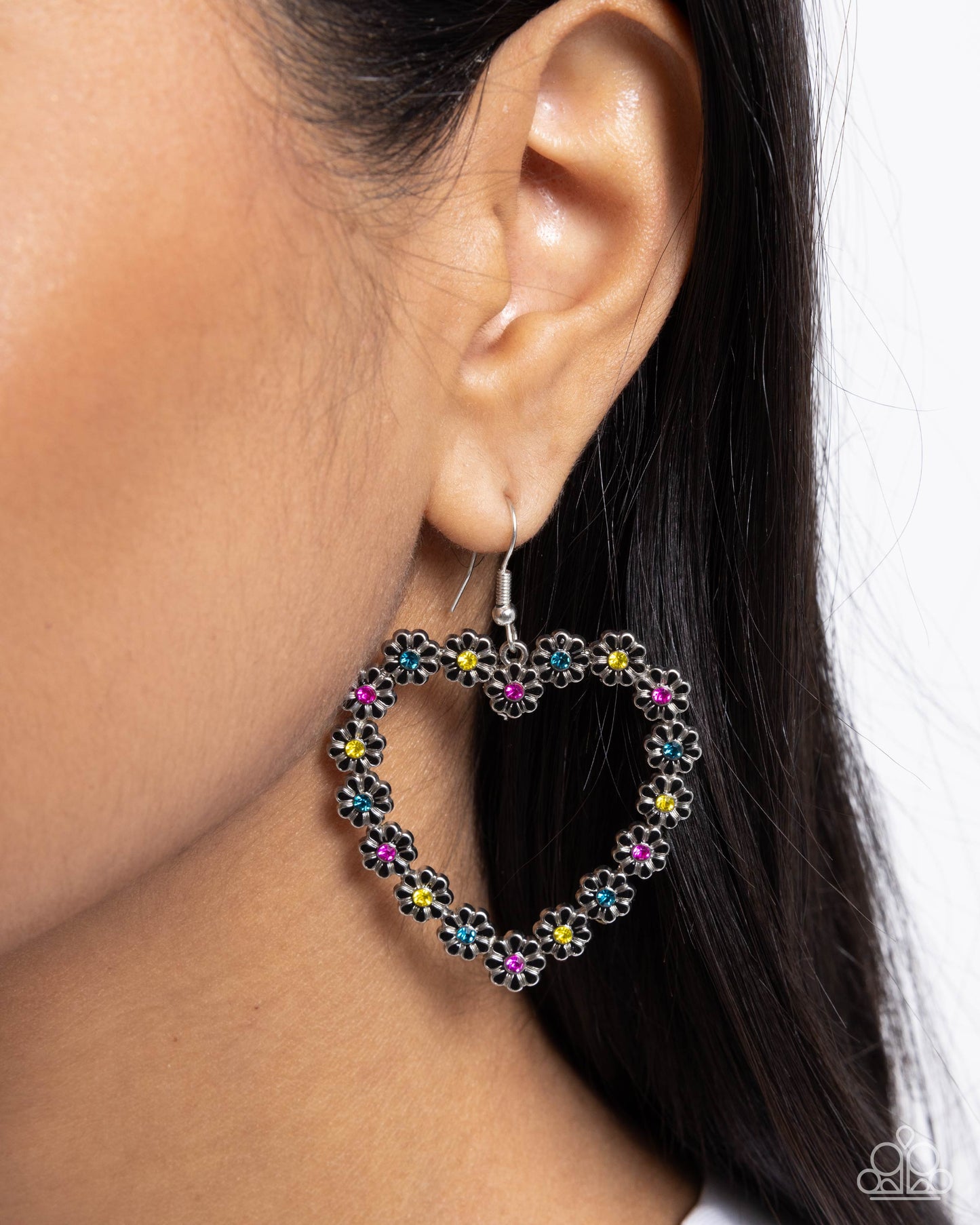 Beautiful Take - Black & Multicolored Rhinestone Heart Earring Paparazzi E2788