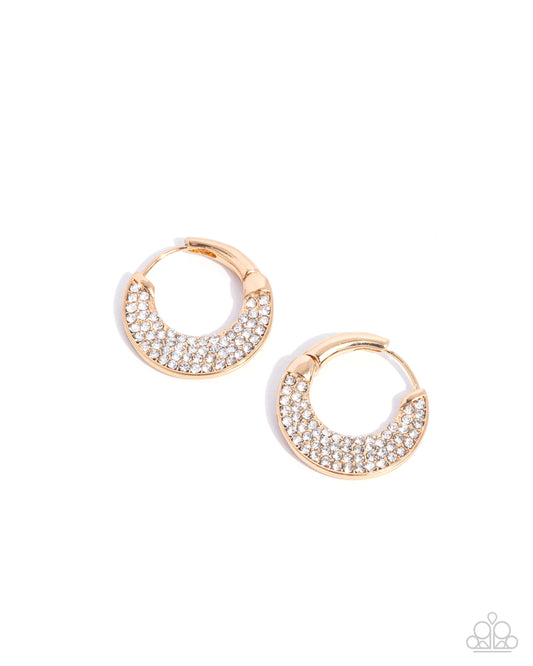 Winking Whimsy - Gold White Rhinestone 1 Inch Hinge Hoop Earring Paparazzi E2315