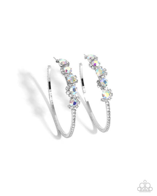 Noticeable Difference - Multi Iridescent Gem & White Rhinestone 2 1/2 Inch Hoop Earring Paparazzi E2386