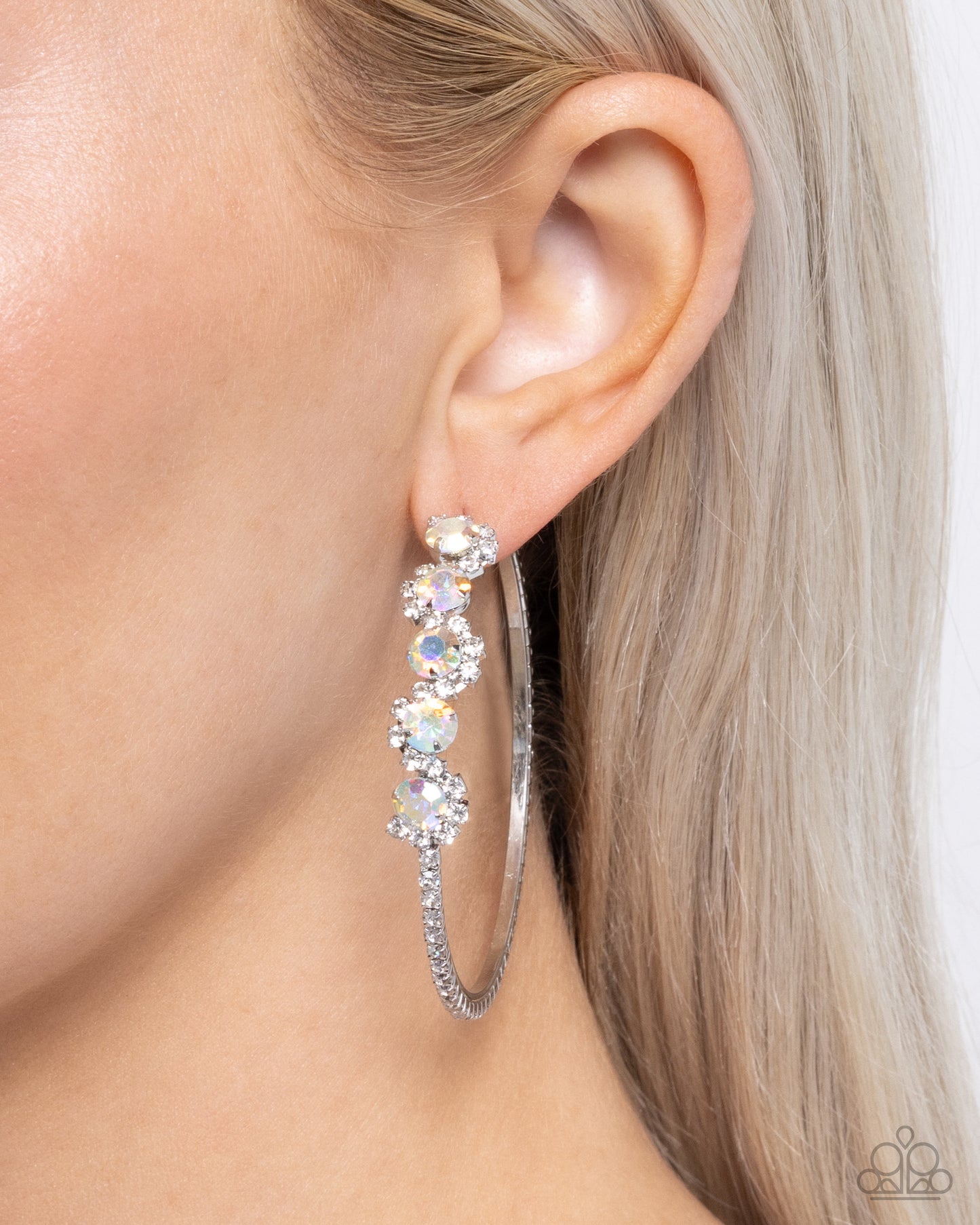 Noticeable Difference - Multi Iridescent Gem & White Rhinestone 2 1/2 Inch Hoop Earring Paparazzi E2386