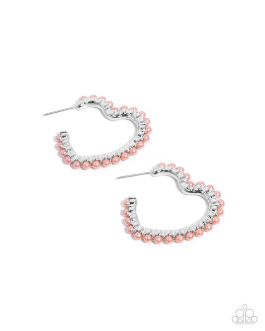 Vocally Vintage - Orange Desert Flower Pearl Heart 1 1/4 Hoop Earring Paparazzi E2078