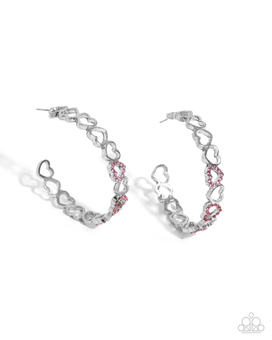 Happier Than Ever - Pink Rhinestone Heart 2 Inch Hoop Earring Paparazzi